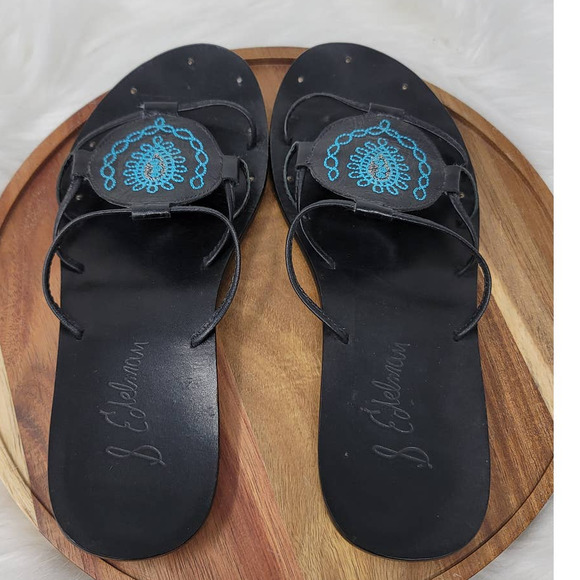 Sam Edelman Leather Black/Turquoise Flat Sandals 6.5 - Picture 5 of 7